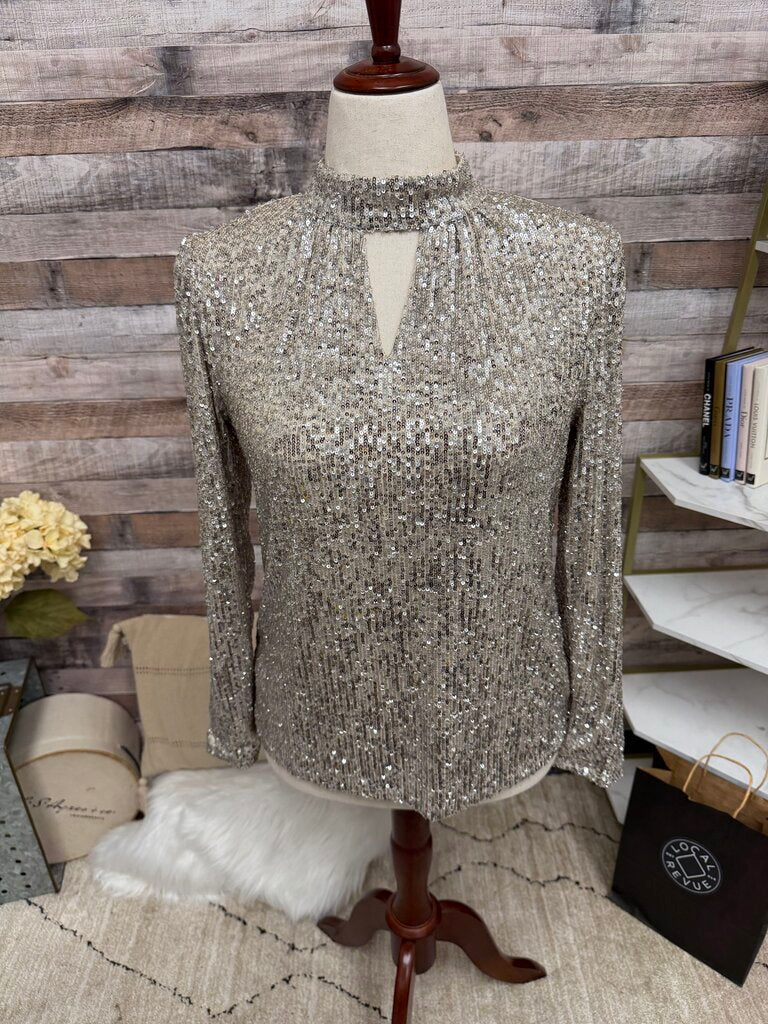 Cable& Gauge Gold Sequin Long Sleeve Top