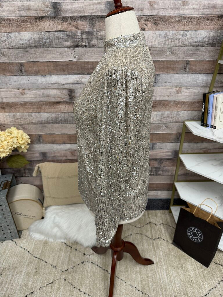 Cable& Gauge Gold Sequin Long Sleeve Top