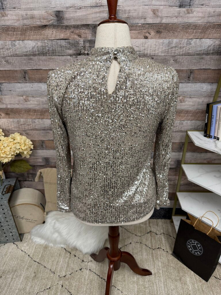 Cable& Gauge Gold Sequin Long Sleeve Top