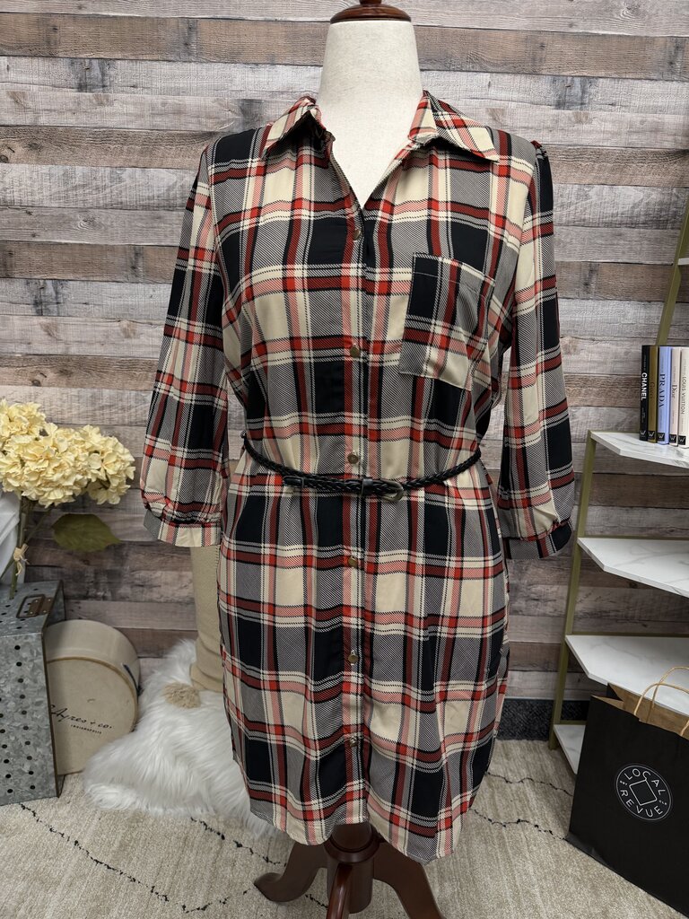 Pink Owl Black/Red Plaid Dress W/ Belt