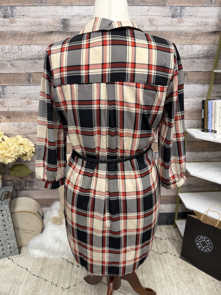 Pink Owl Black/Red Plaid Dress W/ Belt