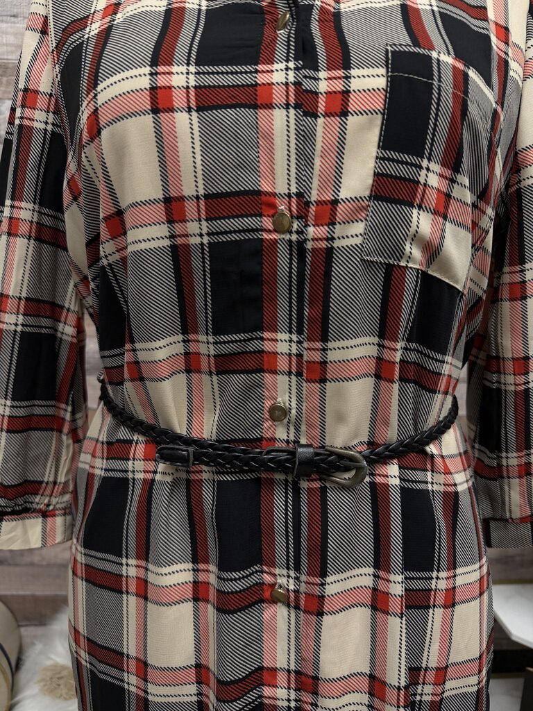 Pink Owl Black/Red Plaid Dress W/ Belt