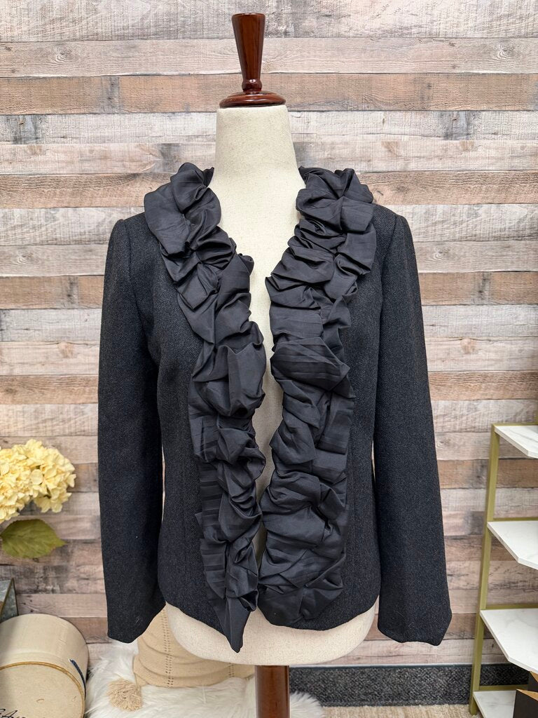 J Crew Gray Wool Blazer W/ Ruffle Front