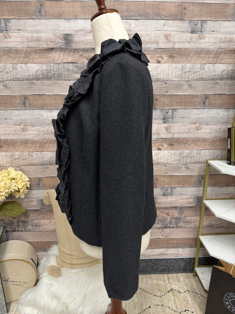 J Crew Gray Wool Blazer W/ Ruffle Front