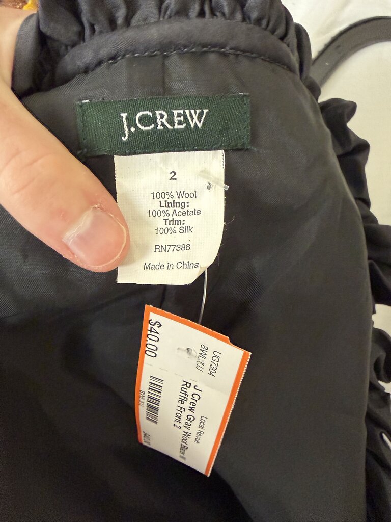 J Crew Gray Wool Blazer W/ Ruffle Front