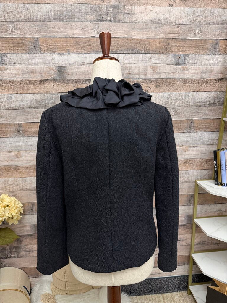 J Crew Gray Wool Blazer W/ Ruffle Front