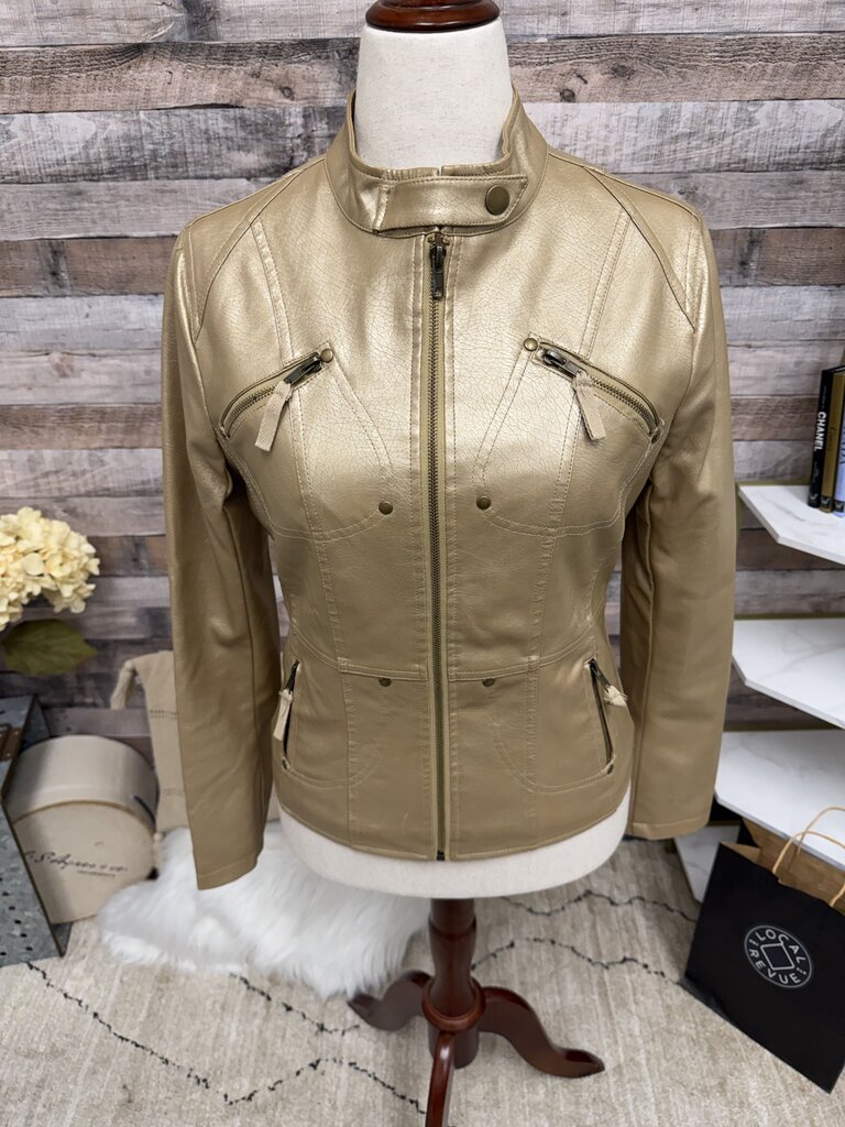 Frida G London Gold Faux Leather Moto Jacket