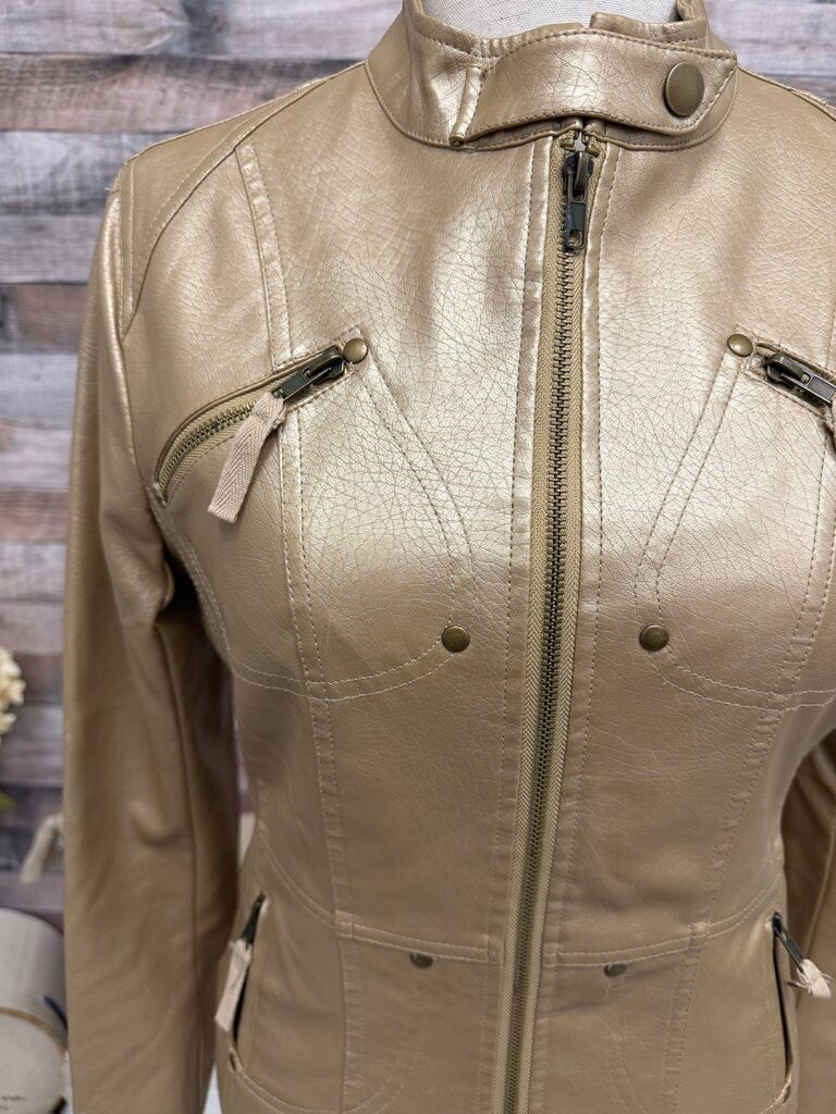 Frida G London Gold Faux Leather Moto Jacket