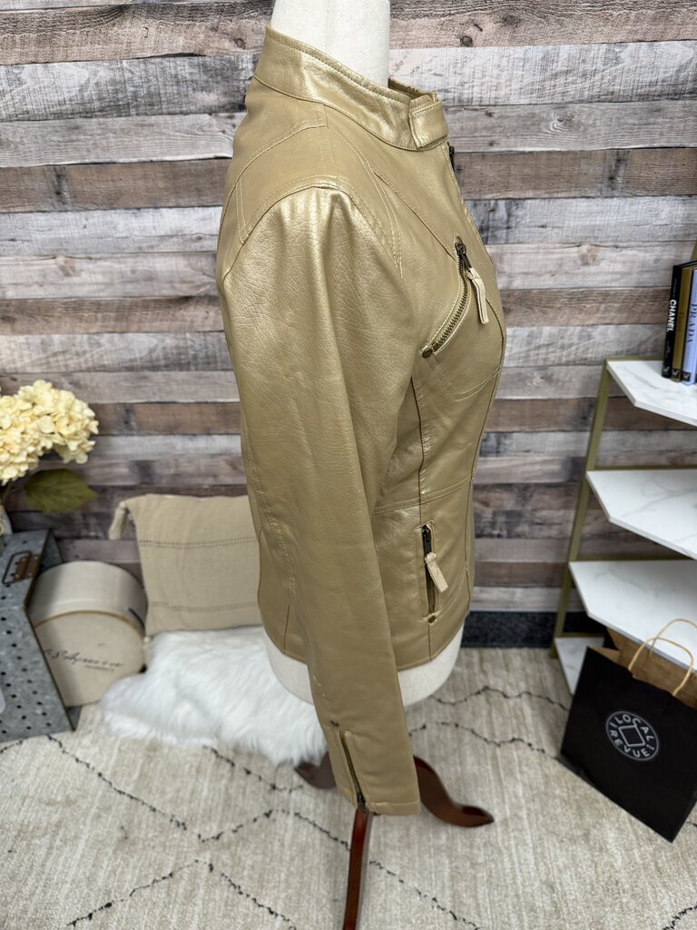 Frida G London Gold Faux Leather Moto Jacket