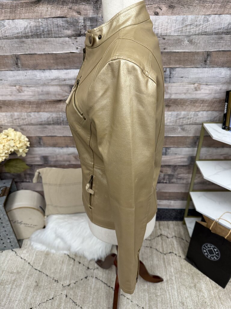 Frida G London Gold Faux Leather Moto Jacket