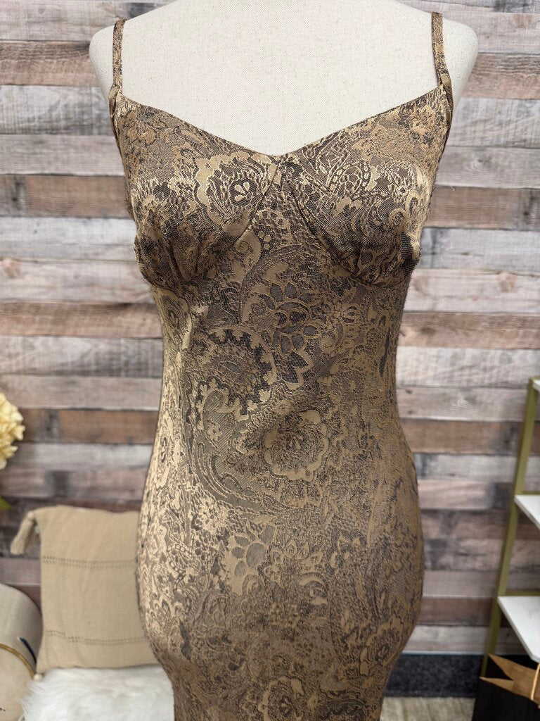 No Label Gold Spaghetti Strap Slip Dress
