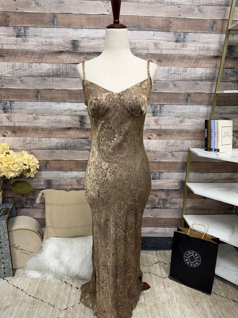 No Label Gold Spaghetti Strap Slip Dress