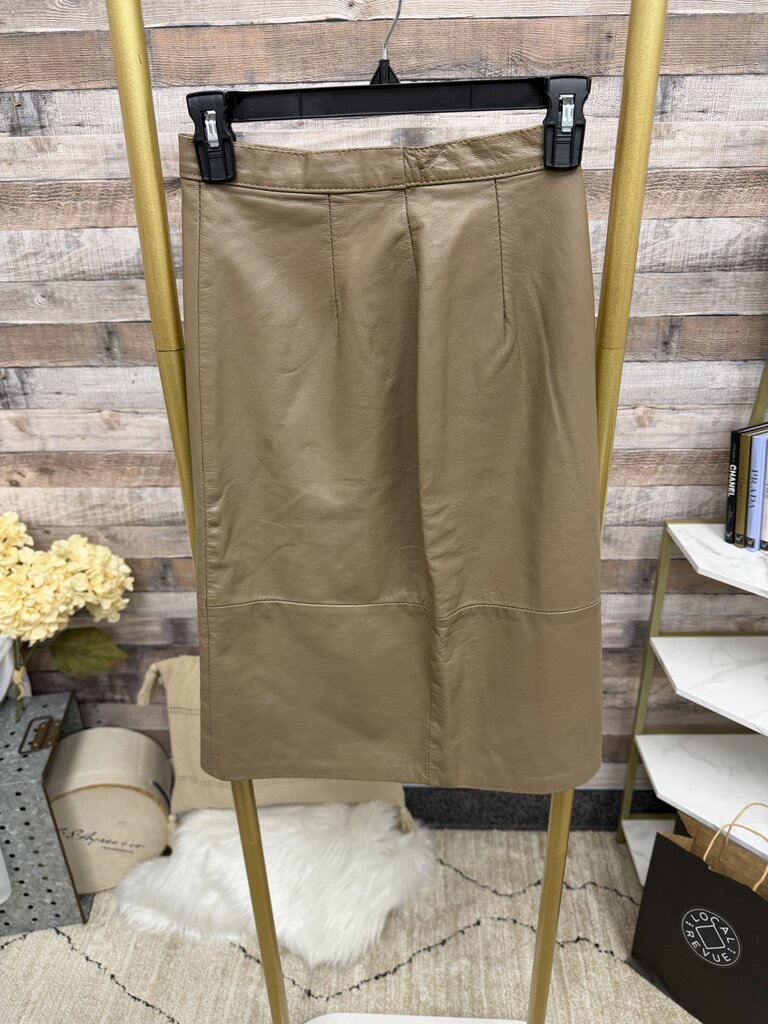 No Label Camel Genuine Leather Pencil Skirt