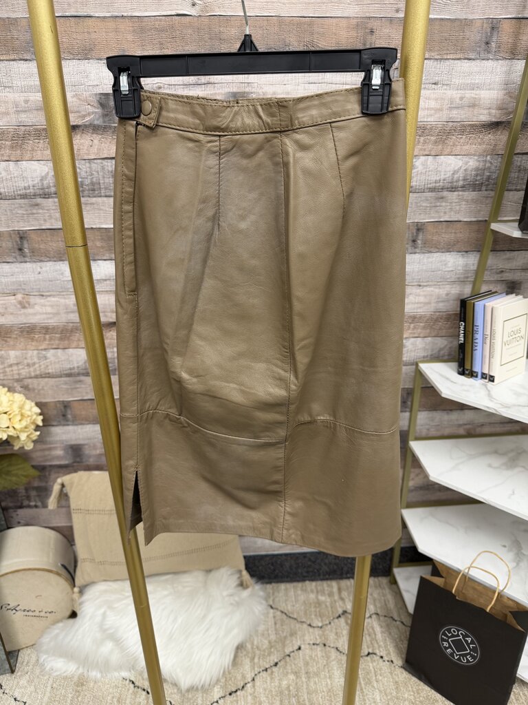 No Label Camel Genuine Leather Pencil Skirt