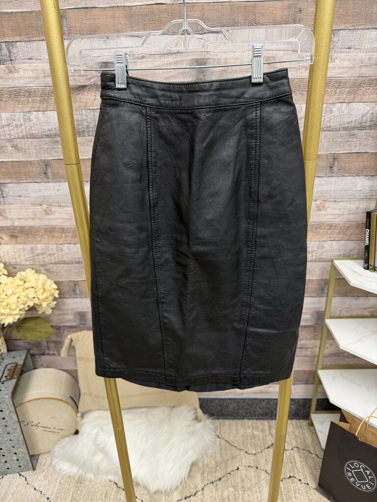 No Label Black Genuine Leather Pencil Skirt