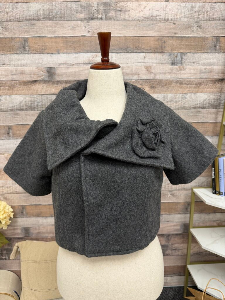 Dimri Gray Short Sleeve Cropped Jacket W/ Flower Dimri Gray Medium women JACKETS & COATS