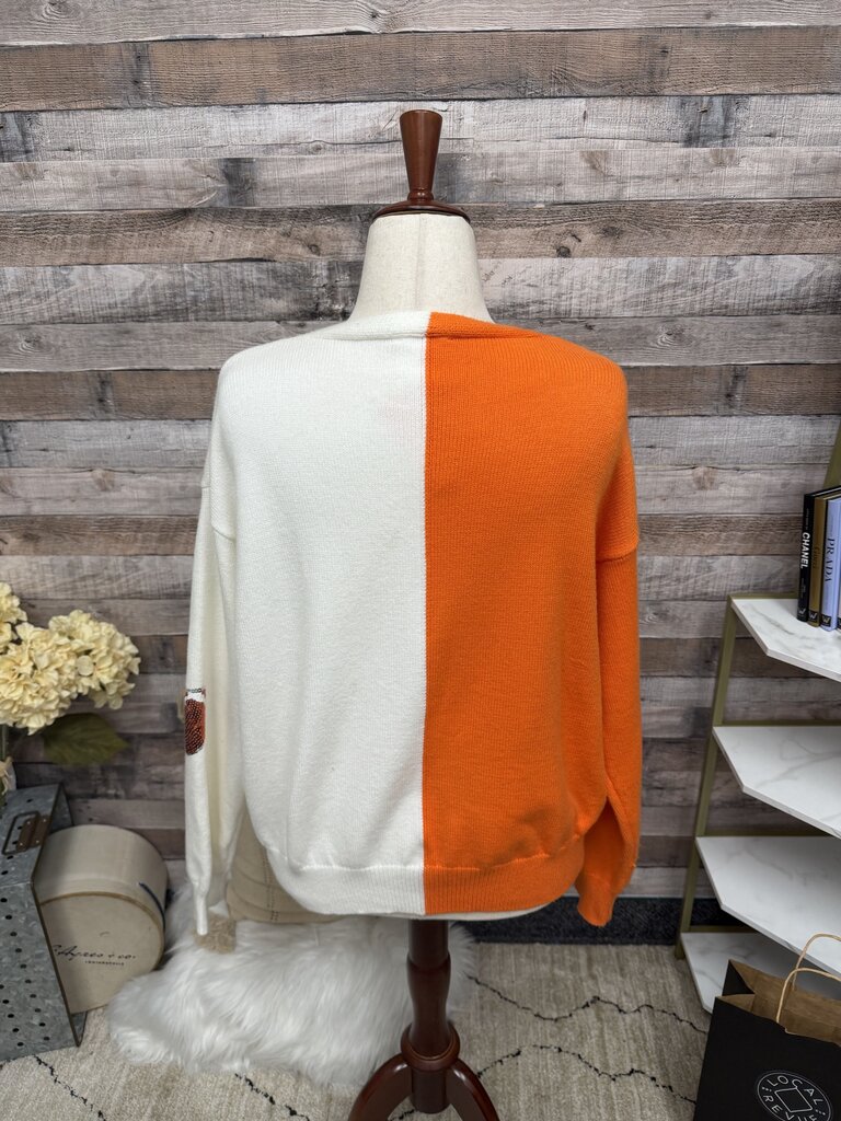 Le Lis Collection orange/white sparkly football cardigan
