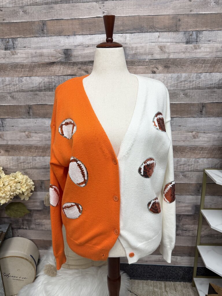 Le Lis Collection orange/white sparkly football cardigan
