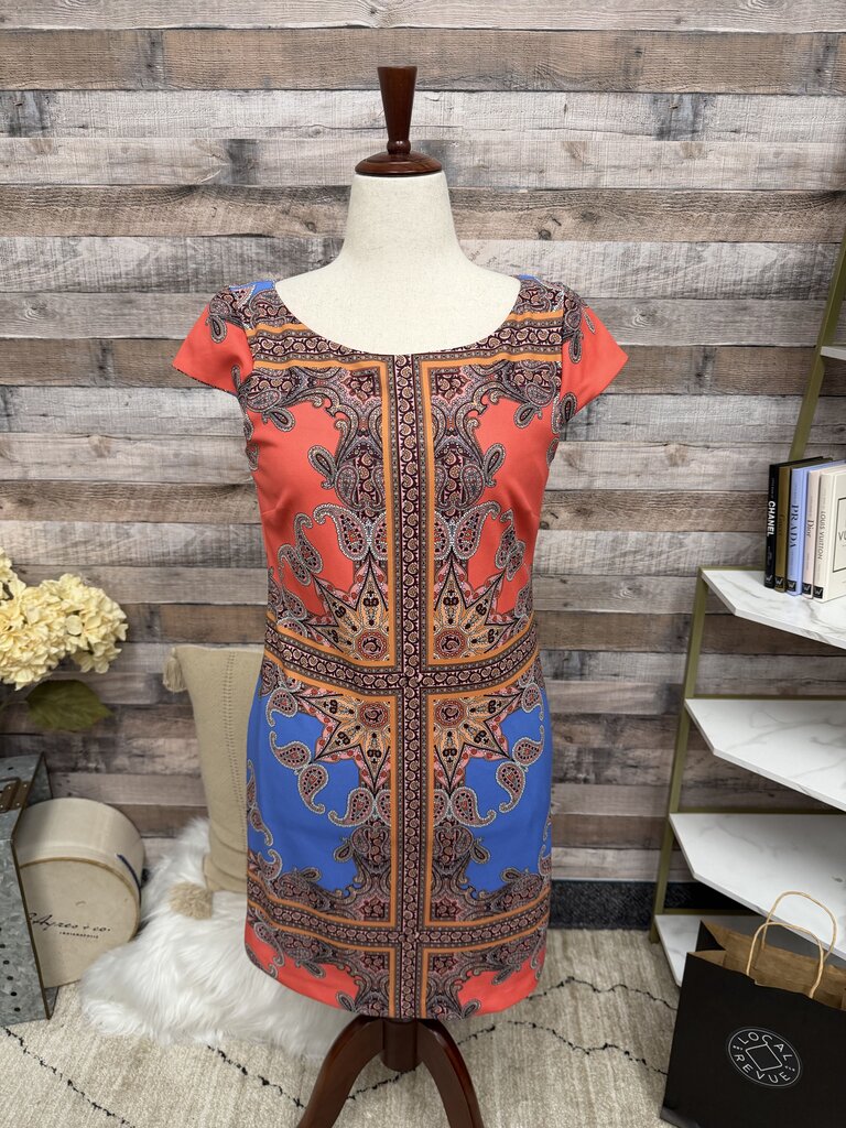 Vince Camuto orange/blue mandala design sleeveless dress