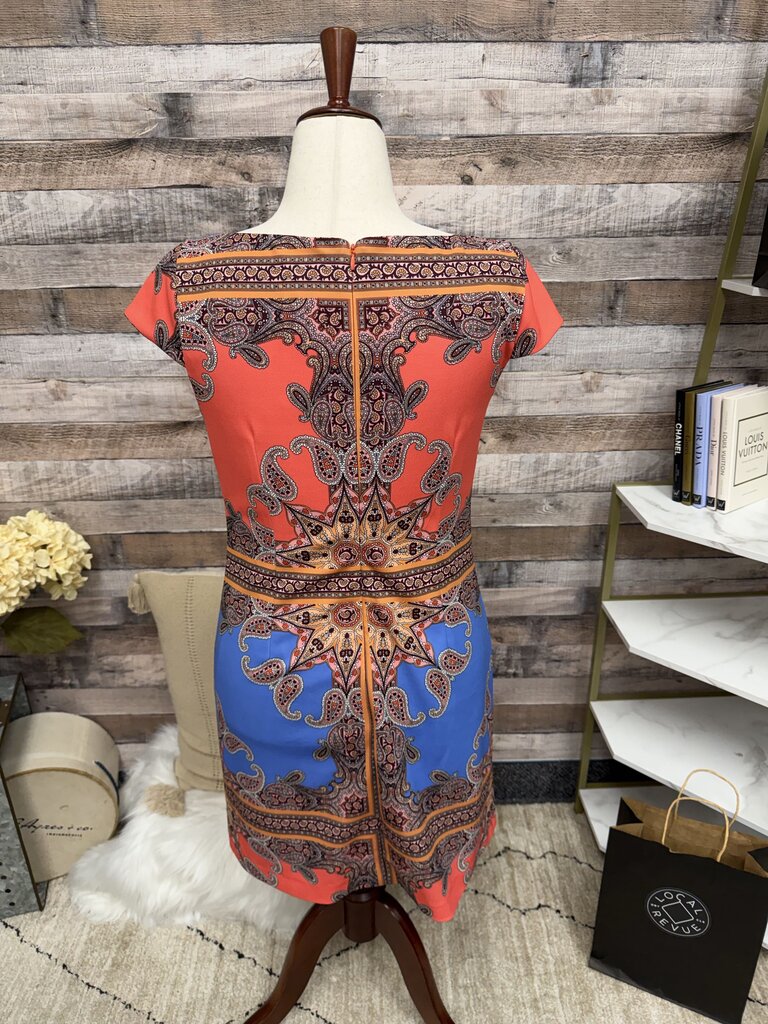 Vince Camuto orange/blue mandala design sleeveless dress