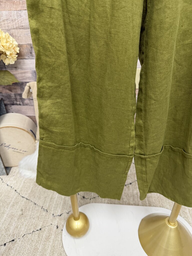 Zara linen blend green wide leg drawstring waist pant
