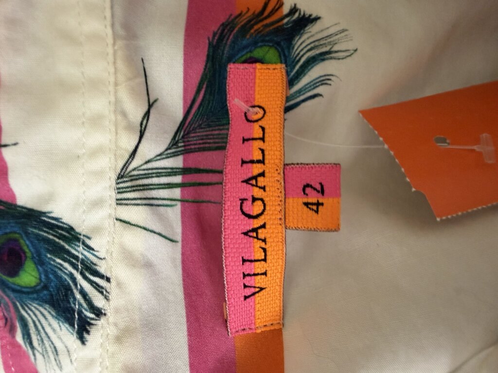 Vilagallo Multi Color Long Sleeve Button Down Shirt W/ Peacock Feathers