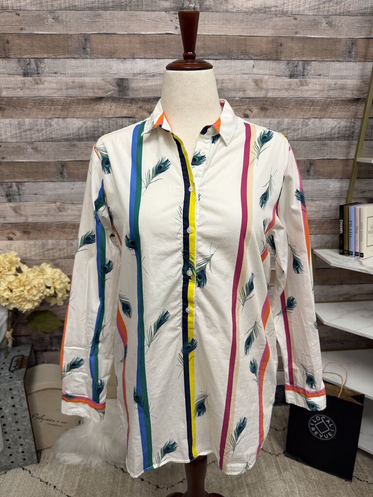 Vilagallo Multi Color Long Sleeve Button Down Shirt W/ Peacock Feathers