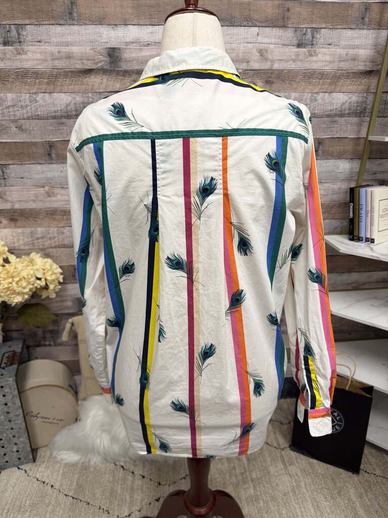 Vilagallo Multi Color Long Sleeve Button Down Shirt W/ Peacock Feathers