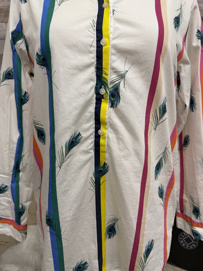 Vilagallo Multi Color Long Sleeve Button Down Shirt W/ Peacock Feathers