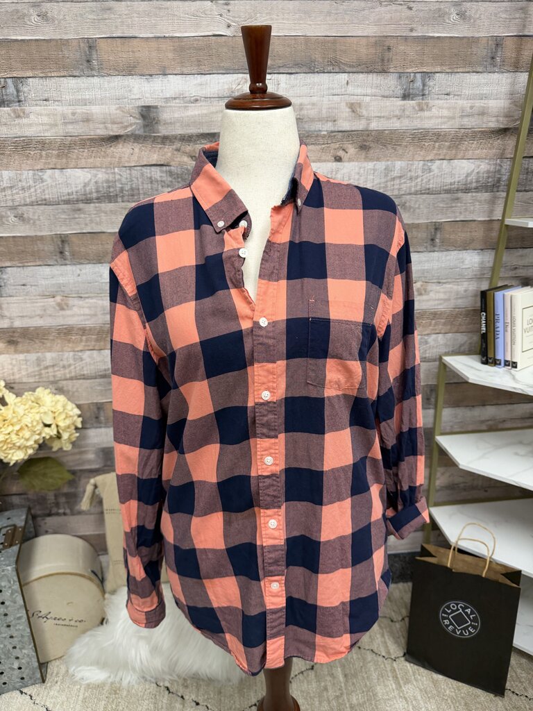 Express Pink/Navy Cotton Flannel Button Down Shirt