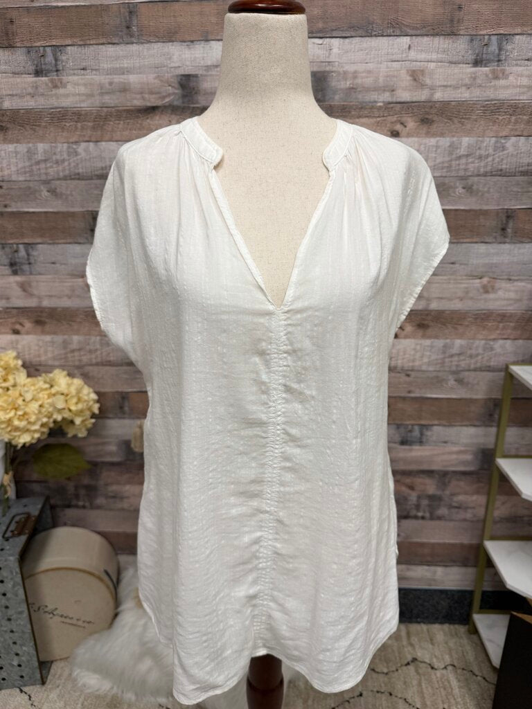 H&M White Cap Sleeve V Neck Shirt
