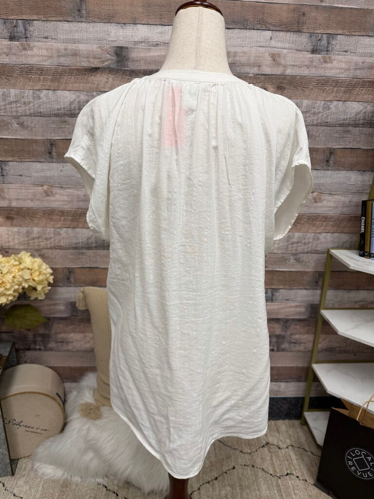 H&M White Cap Sleeve V Neck Shirt