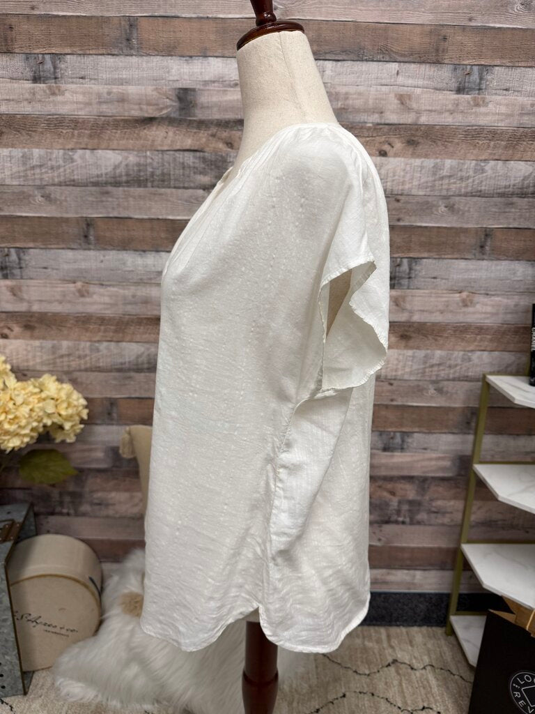 H&M White Cap Sleeve V Neck Shirt