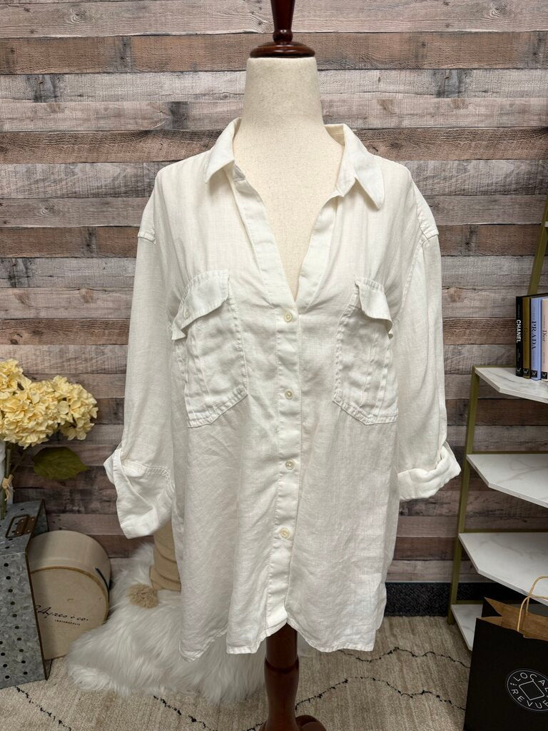 James Perse White Linen Button Down Shirt