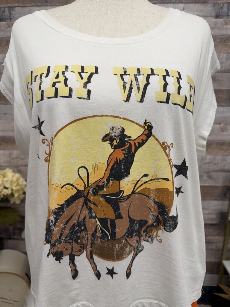 Vintage Canvas White Graphic Tee W/ Cowboy