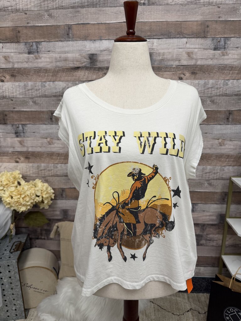 Vintage Canvas White Graphic Tee W/ Cowboy