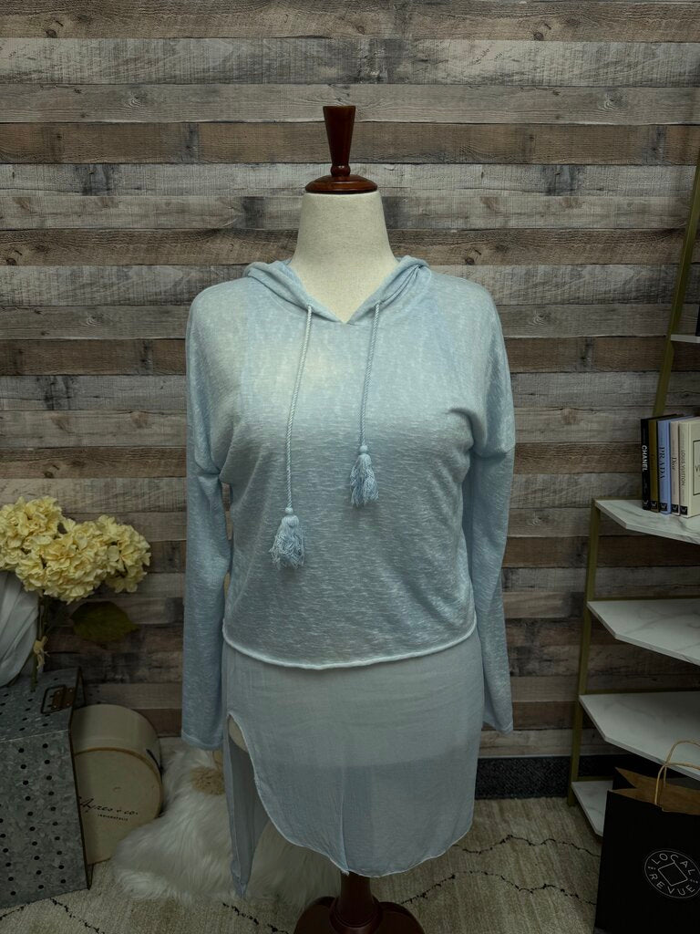 "M" Light Blue Hooded Light Weight Sweatshirt
