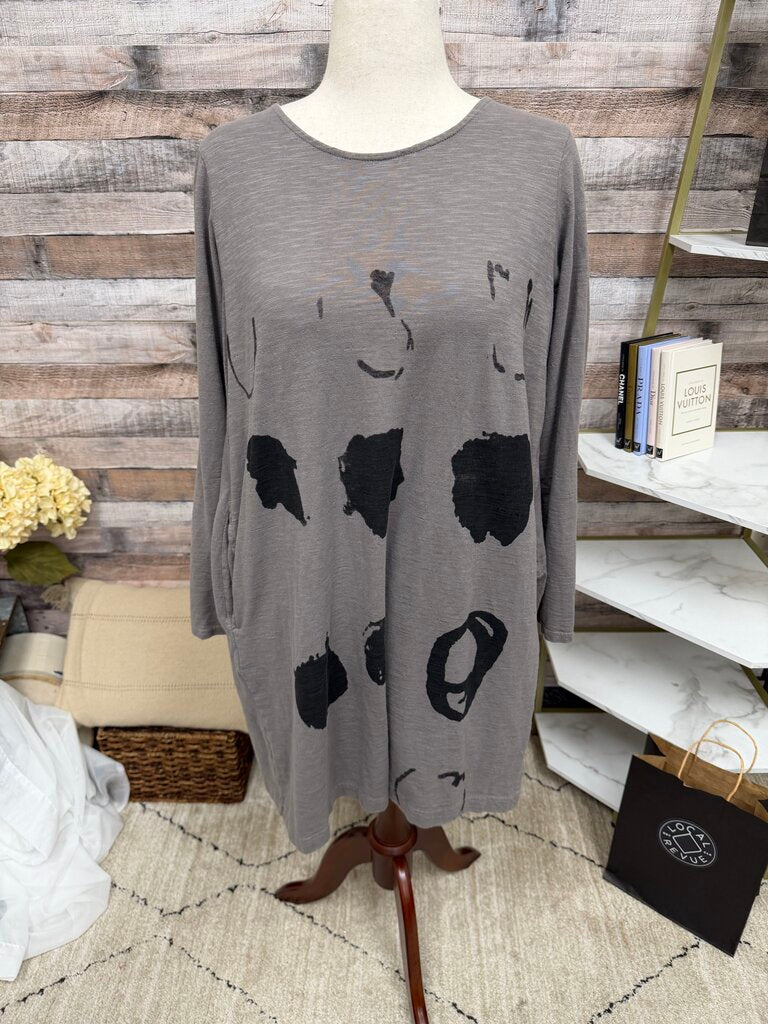 Moyuru cotton 3/4 sleeve grey abstract dress Moyuru Grey M women DRESSES