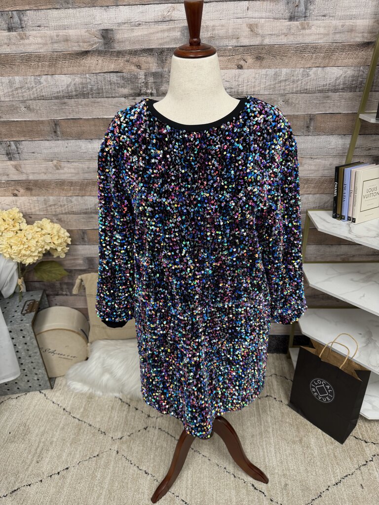 Anthropologie iridescent sequin 3/4 sleeve shift dress