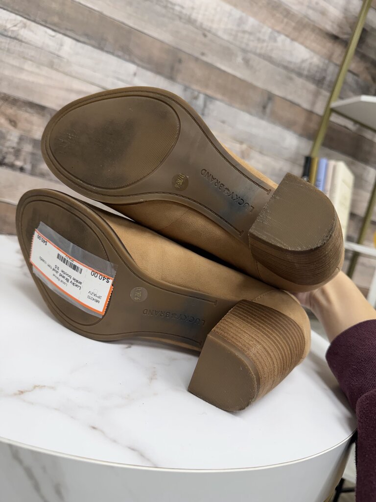 Lucky Brand Joal tan suede ankle bootie Lucky Brand Tan 9.5 women HEELS