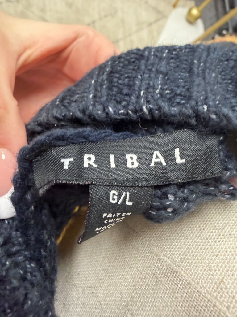Tribal NWT fair isle navy w/orange red pattern turtleneck sweater Tribal navy L women SWEATERS