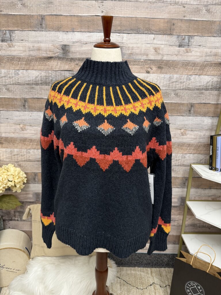 Tribal NWT fair isle navy w/orange red pattern turtleneck sweater Tribal navy L women SWEATERS
