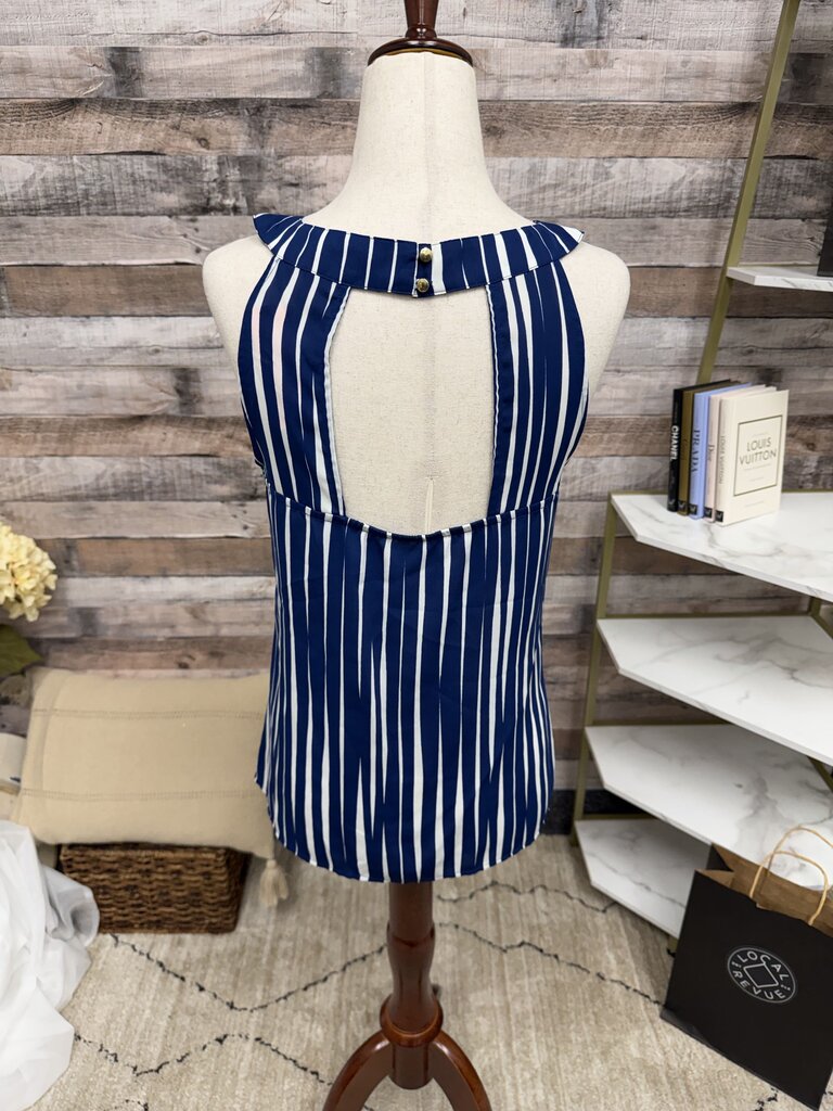 Banana Republic blue/white vertical striped high neck tank top Banana Republic blue/white 0 women TOPS