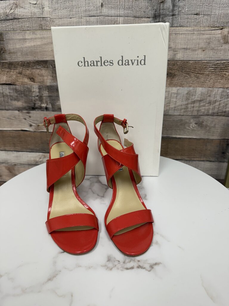 Charles David vermilion colored open toe heels