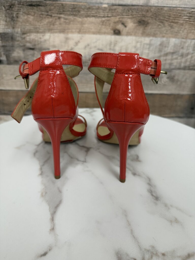 Charles David vermilion colored open toe heels