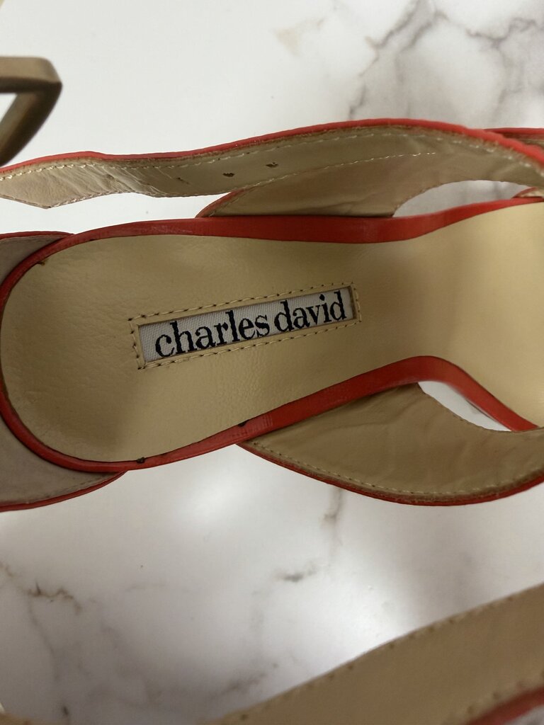 Charles David vermilion colored open toe heels