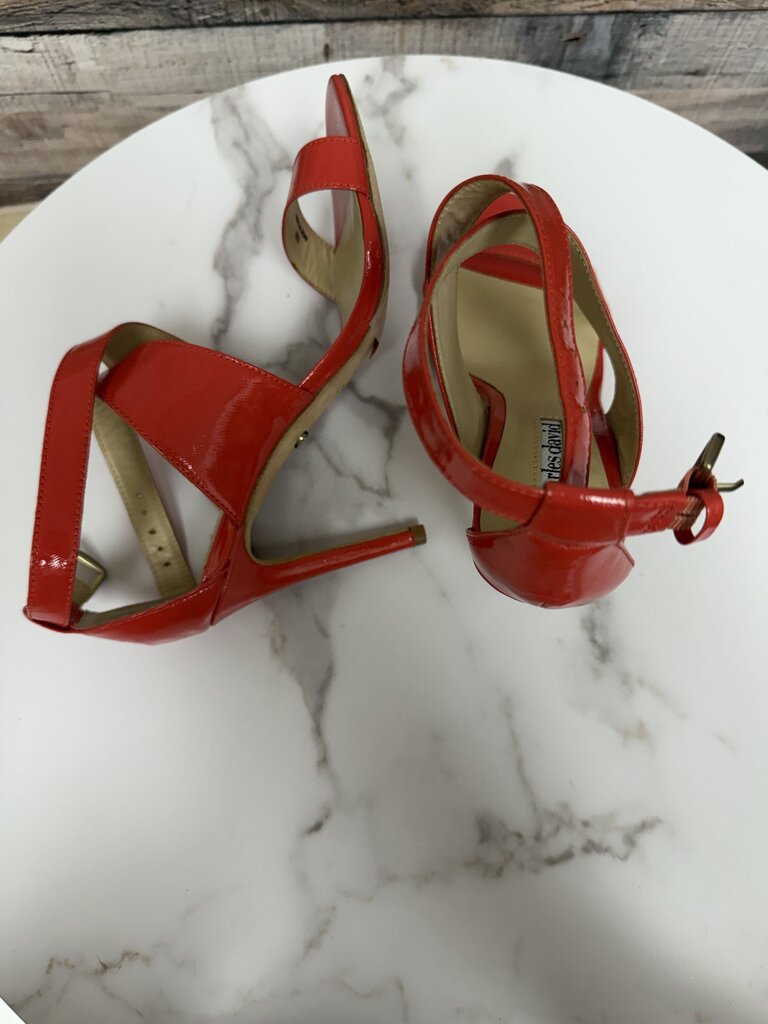 Charles David vermilion colored open toe heels