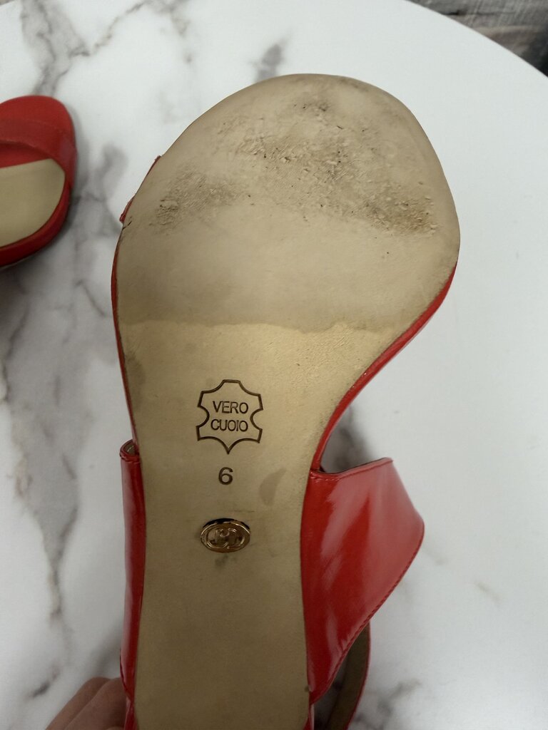 Charles David vermilion colored open toe heels