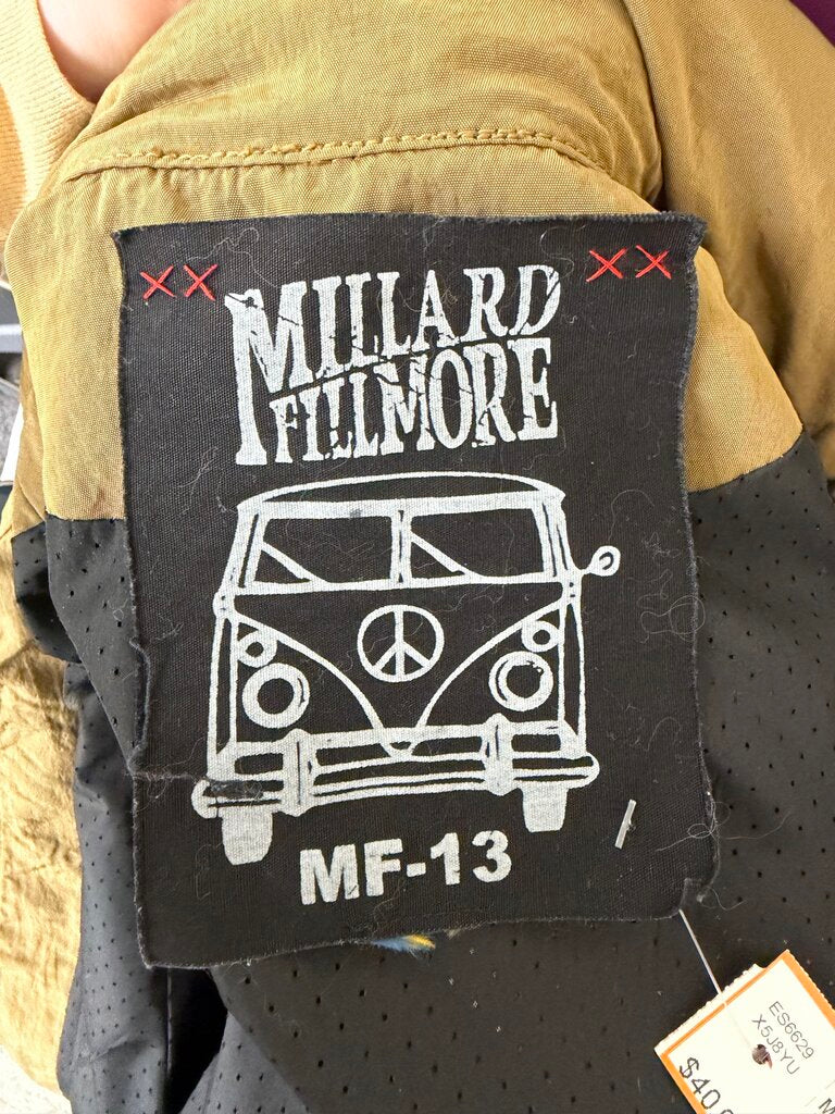 Millard Fillmore brown winter jacket w. gold zippers