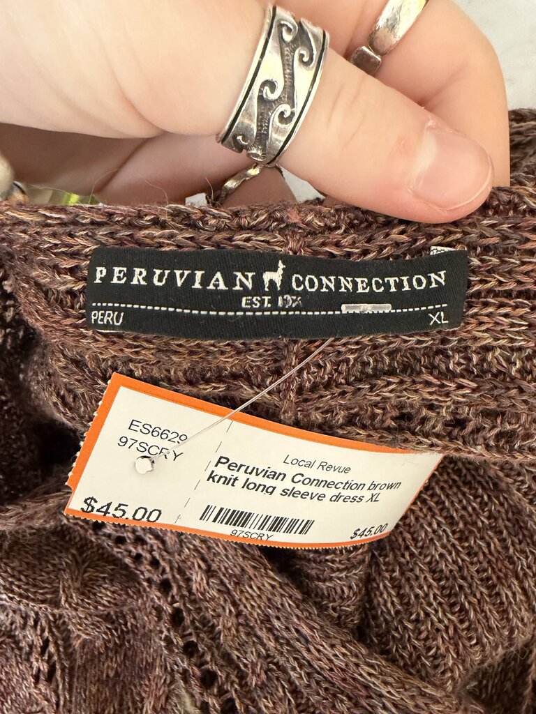 Peruvian Connection brown knit long sleeve dress